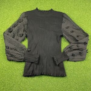 Almost Famous Floral Appliqué Long Sleeve Mock Neck Black Sweater Top Sz XL